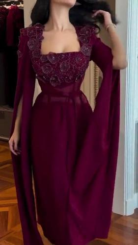 فستان نسائي سهره قماش لكرا مع شيفون