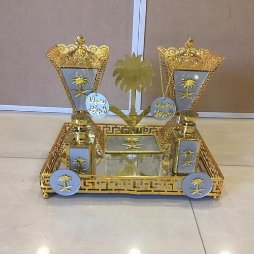 طقم مبخرتين ملكي رخام مضغوط مع نحاس بالاسم