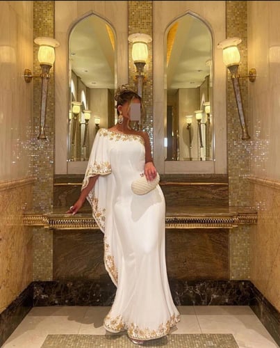 فستان نسائي اوف وايت تطريز يدوي قماش باربي