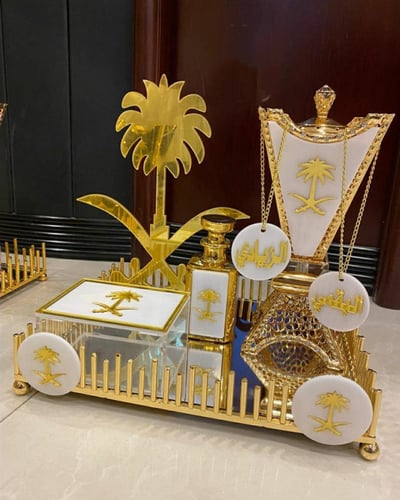 طقم مباخر ملكي رخام مضغوط مع نحاس بالاسم