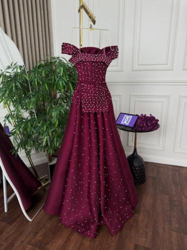 فستان نسائي سهره قماش ميكادو مع لولو فصوص