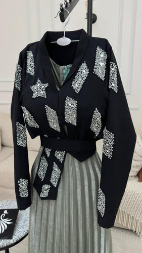 فستان نسائي سهره قماش كرنكل مع كريب باربي