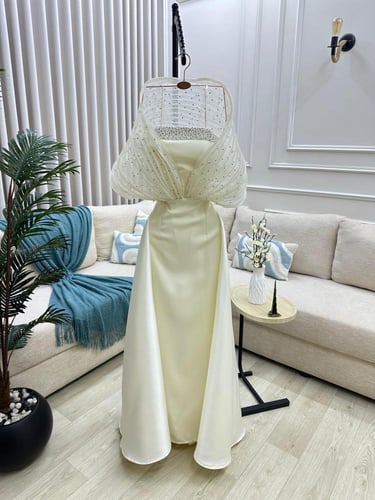 فستان سهرة قماش تفته مع ميكادو