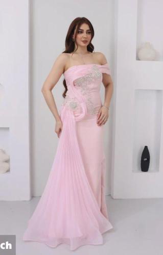 فستان نسائي سهره قماش باربي مع جازار بليسة