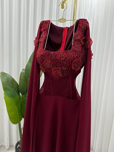 فستان نسائي سهره قماش لكرا مع شيفون