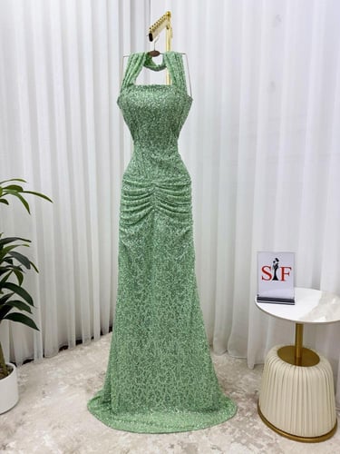 فستان سهرة قماش دانتيل مع باربي مع ترتر