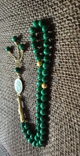 سبح احجار كريمه وفضة حجر الملاكايت الاخضر مع نحت ا...