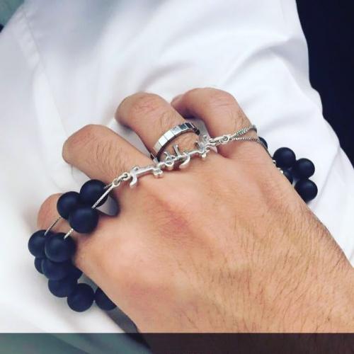 سبحة فضة خالص مع حجر الاونكس الكريم مع نحت اسمك عل...