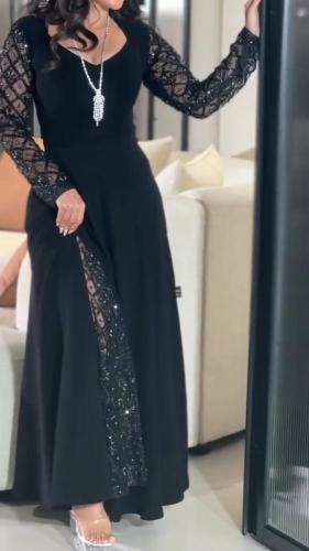 فستان نسائي سهره خامة لكرا ستريتش مع ترتر