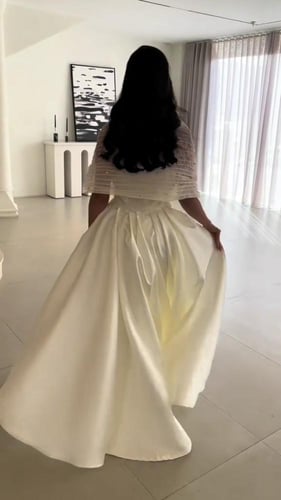 فستان سهرة قماش تفته مع ميكادو