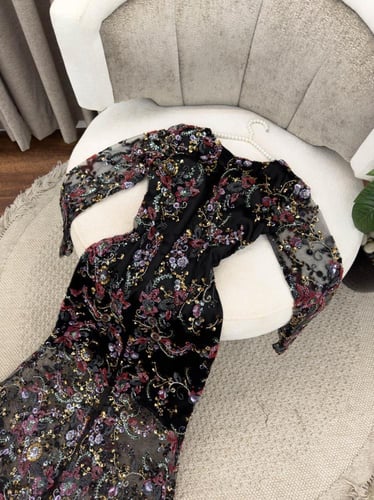 فستان نسائي خامه تل مطرز يدوي