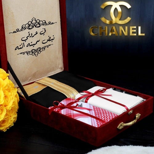 طقم وبوكس رجالي قماش ماركة ديور مع توابع الماركة