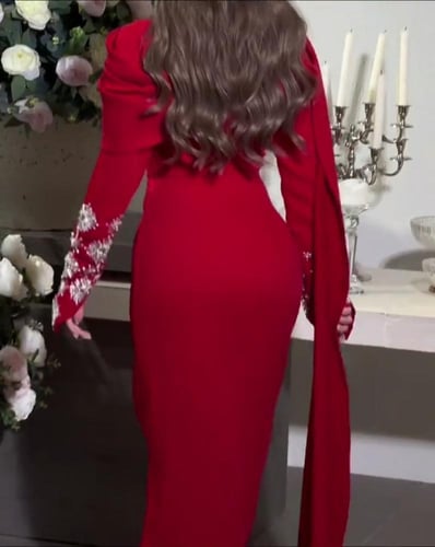 فستان نسائي سهره قماش باربي تطريز يدوي