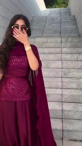 فستان نسائي سهره قماش جورجيت مع ترتر