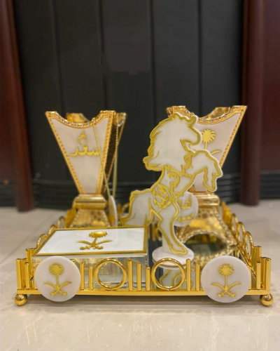 طقم مبخرتين ملكي رخام مضغوط مع نحاس بالاسم