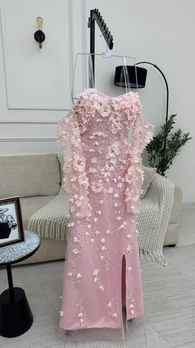 فستان نسائي قماش تفته استرتش مع كلفة تل