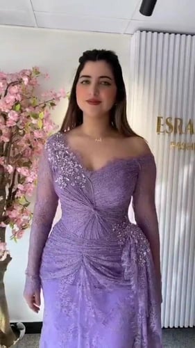 فستان سهرة قماش دانتيل مع تفته