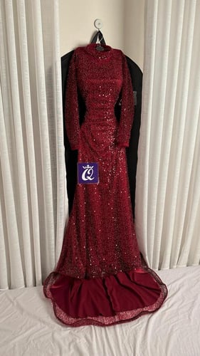 فستان قماش شيفون جورجيت مع ترتر مع ميكادو