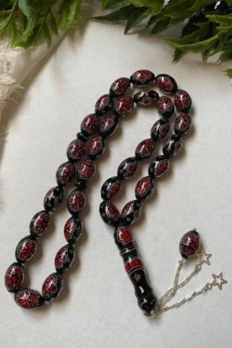 سبحه يسر مطعمة فضة عيار 925 مع المرجان شكة فضة