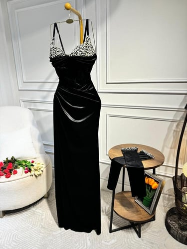 فستان نسائي سهره قماش مخمل مع كريستال