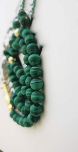 سبح احجار كريمه وفضة حجر الملاكايت الاخضر مع نحت ا...