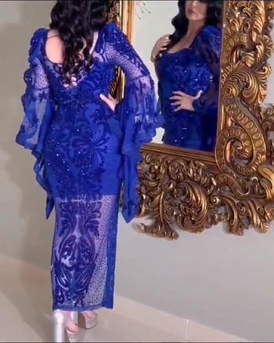 فستان نسائي خامة تل تطريز كمبيوتر