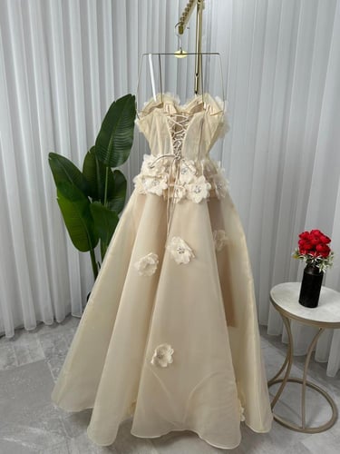 فستان نسائي سهره قماش جازار مع تل مع ورد