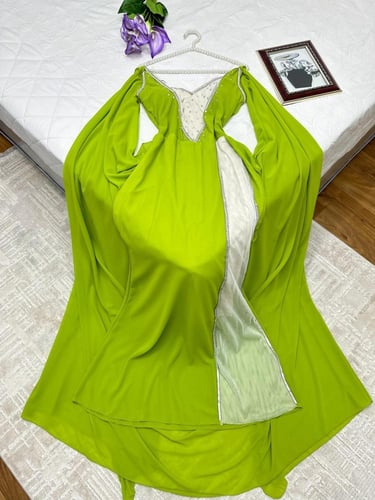 فساتين نسائي قماش تفته مع شيفون جورجيت مع فصوص تطر...