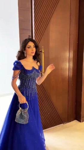 فستان نسائي سهره قماش تل دبل مع تفته استرتش مع فصو...