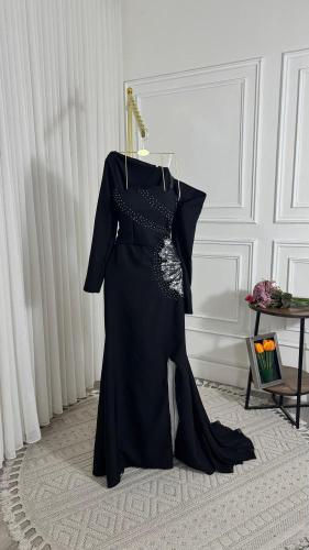 فستان مناسبات قماش باربي مع شيفون