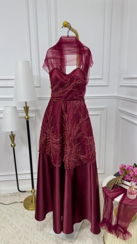 فستان نسائي سهره قماش شك مع تفته لماع مع تل