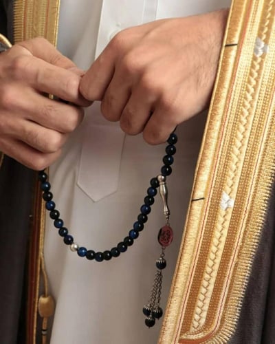 سبحة ملكية مع حجر الاونكس الكريم فضةفضة إيطالي خال...