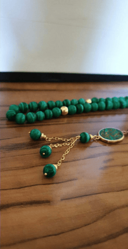 سبح احجار كريمه وفضة حجر الملاكايت الاخضر مع نحت ا...