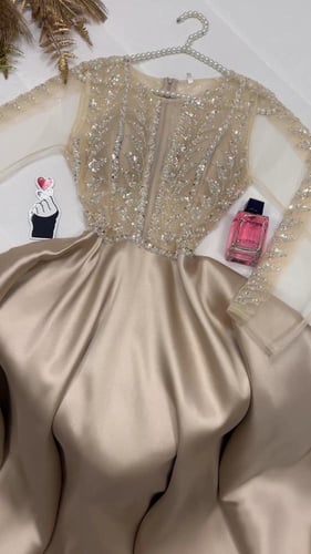 فستان نسائي سهره قماش ميكادو دبل كلوش