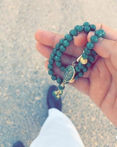 سبح احجار كريمه وفضة حجر الملاكايت الاخضر مع نحت ا...