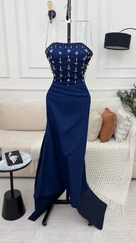 فستان نسائي سهره قماش باربي مع ميكادو