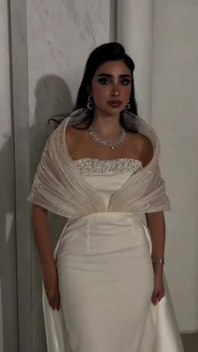 فستان سهرة قماش تفته مع ميكادو