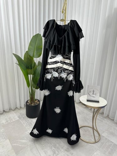 فستان نسائي سهره قماش باربي مع شيفون