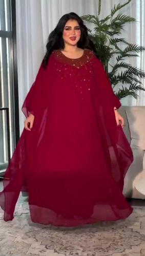 فستان نسائي سهره قماش شيفون مطرز بطانة كريب استرتش