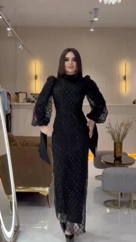 فستان نسائي اسود خامه ترتر مطرز