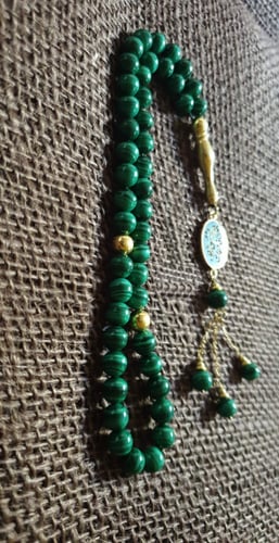 سبح احجار كريمه وفضة حجر الملاكايت الاخضر مع نحت ا...