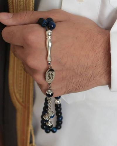 سبحة ملكية مع حجر الاونكس الكريم فضةفضة إيطالي خال...