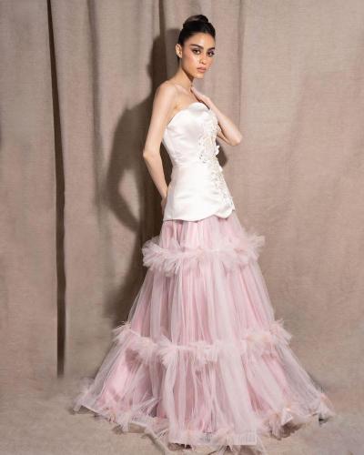 فستان نسائي سهره قماش تل مع كريب