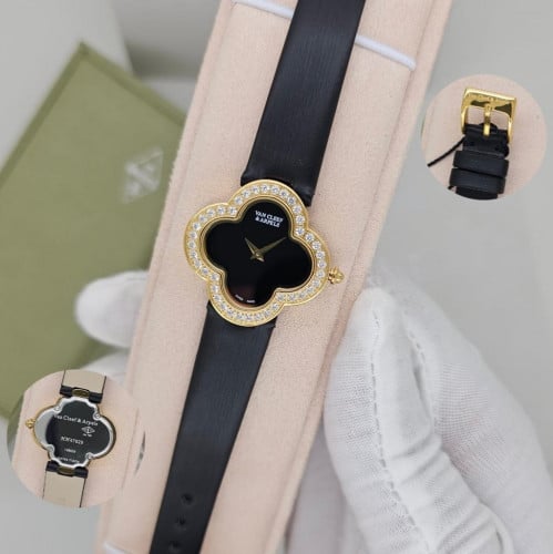 ساعة فان كليف اسود كامل وذهبي شامل الملحقات