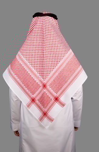 شماغ البسام احمر كلاسيك الجديد C7 الختم الابيض