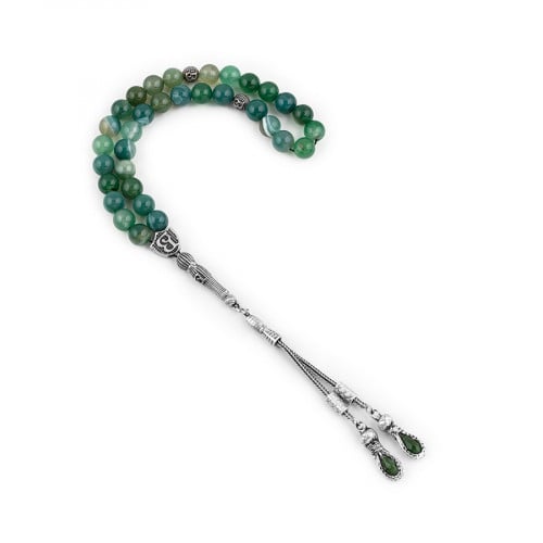 مسبحة بوزكادا عقيق اخضر ملون