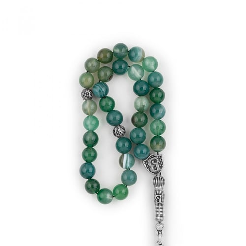 مسبحة بوزكادا عقيق اخضر ملون