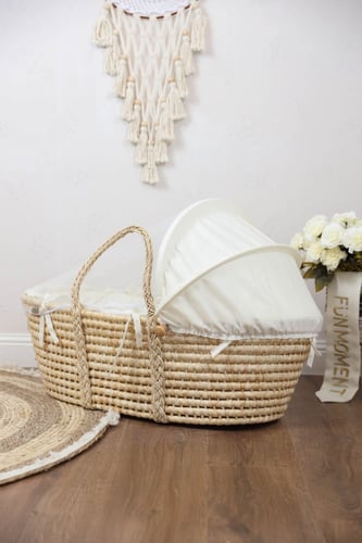 مهد مواليد سلة موسى لون سكري للاطفال مع ناموسية