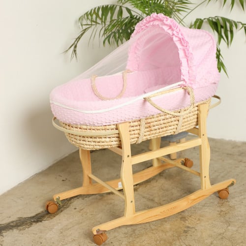مهد مواليد (سلة موسى) لون وردي + قاعدة