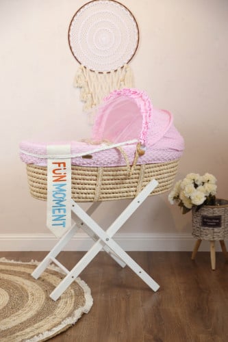مهد مواليد (سلة موسى) لون وردي + قاعدة